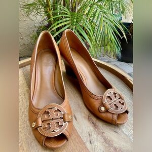 Tory Burch 3” Peep Toe Wedges, size 7.5